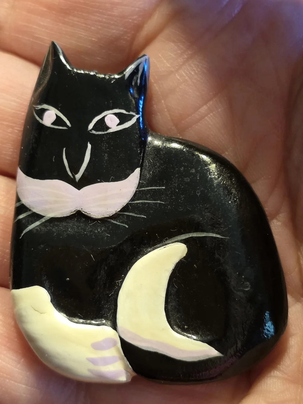 Folk Art Cat Pin Handpainted Wood